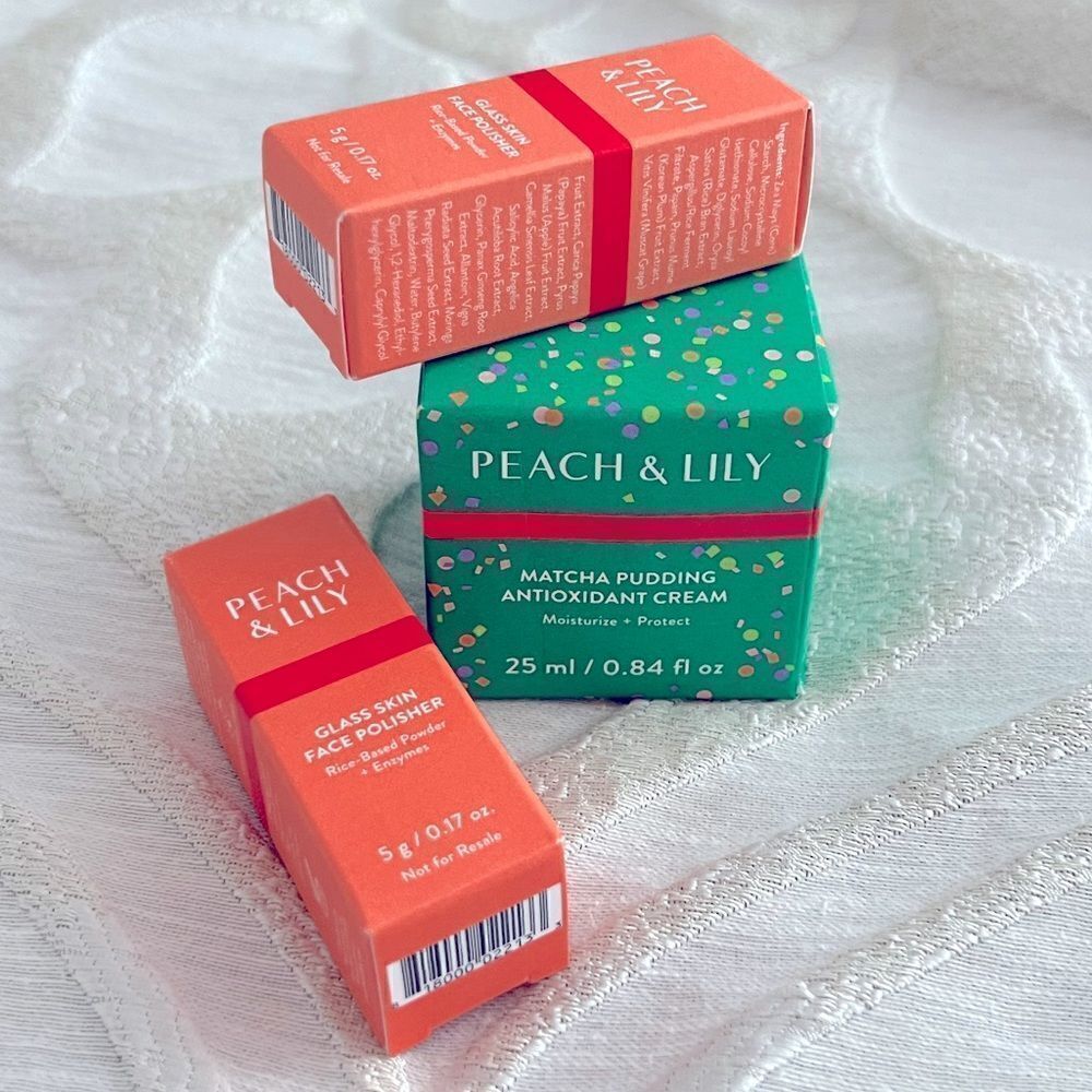 Peach & Lily Discovery travel set, Glass Skin Polish + Matcha pudding Cream, New